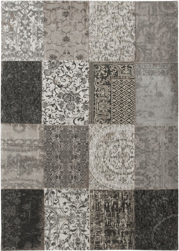 Laagpolig vloerkleed Louis de Poortere 8101 Vintage Patchwork Black & White