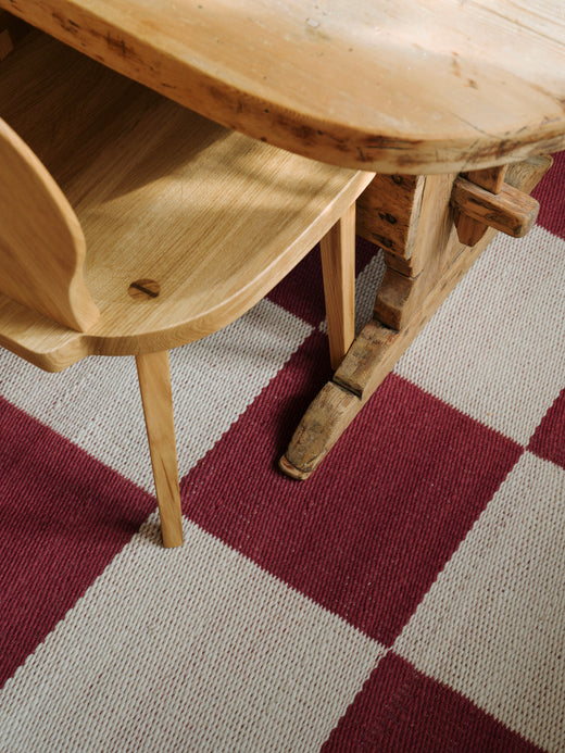 Vloerkleed Layered Chess Wool Rug Burgundy