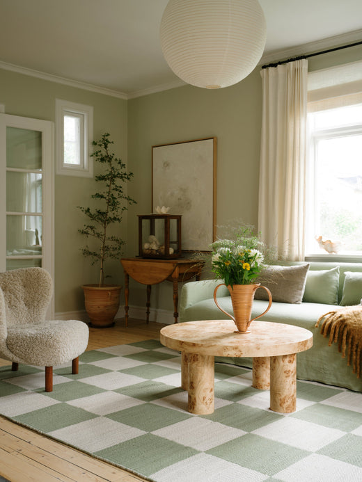 Vloerkleed Layered Chess Wool Rug Sage