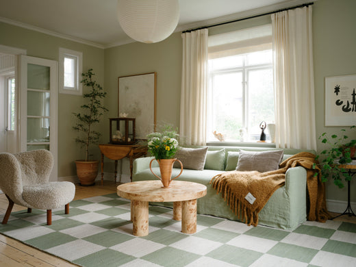 Vloerkleed Layered Chess Wool Rug Sage