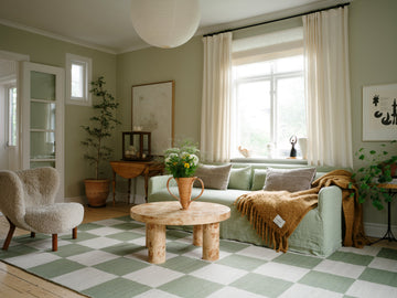 Vloerkleed Layered Chess Wool Rug Sage