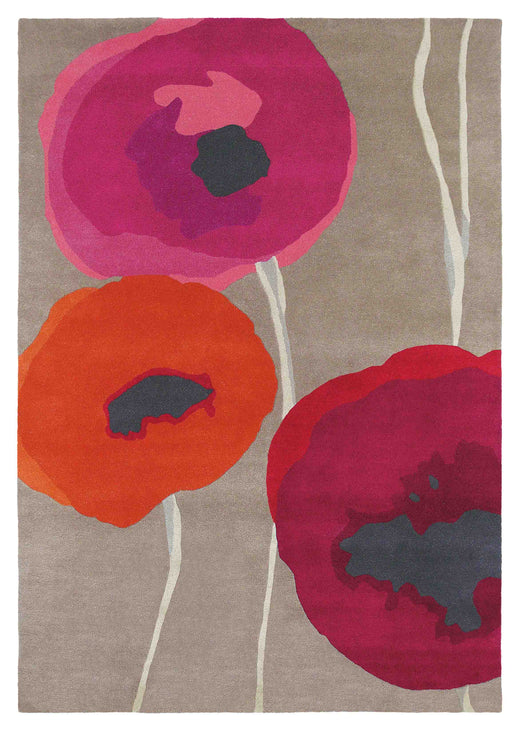 Laagpolig vloerkleed Sanderson Poppies Red Orange 45700