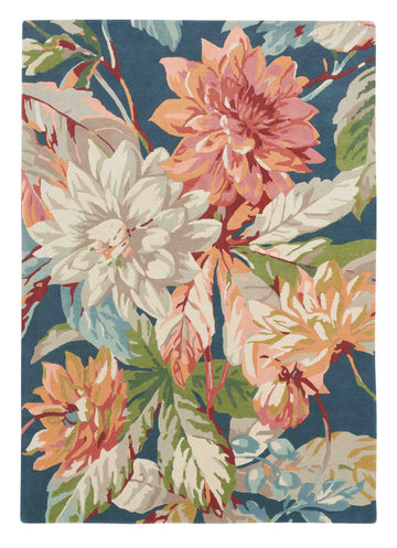 Laagpolig vloerkleed Sanderson Dahlia & Rosehip Teal 50608
