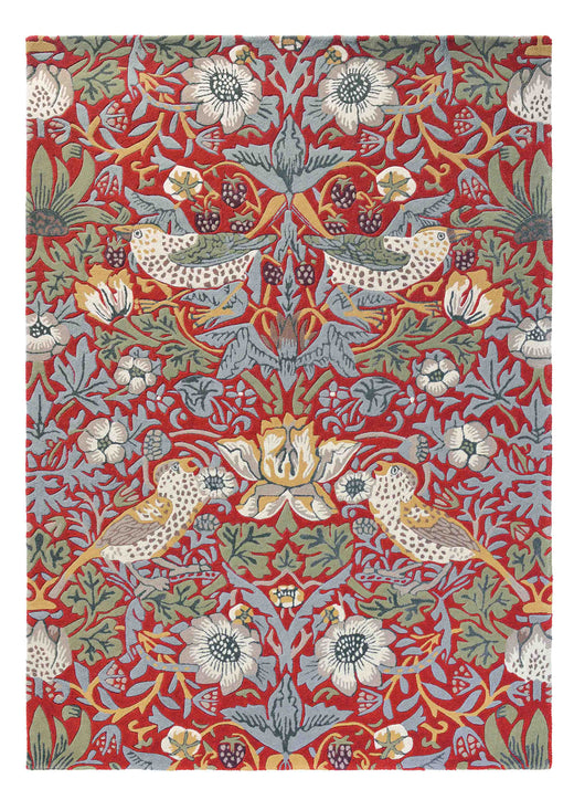 Laagpolig vloerkleed Morris & Co Strawberry Thief Crimson 27700