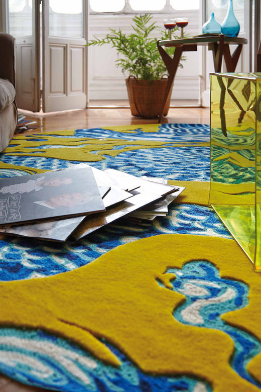Vloerkleed GAN Blue China Yellow