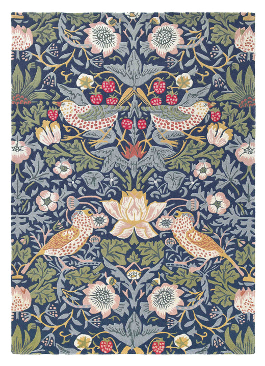 Laagpolig vloerkleed Morris & Co Strawberry Thief Indigo 27708